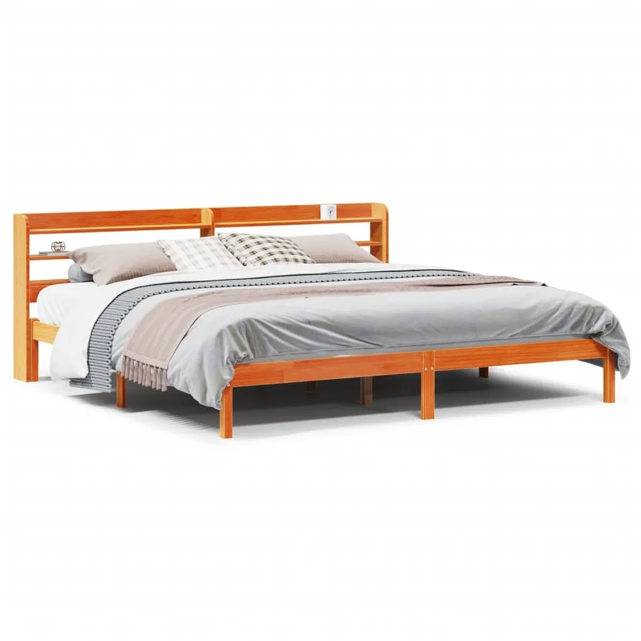 Cadre de lit et tête de lit sans matelas cire marron 200x200 cm - 2