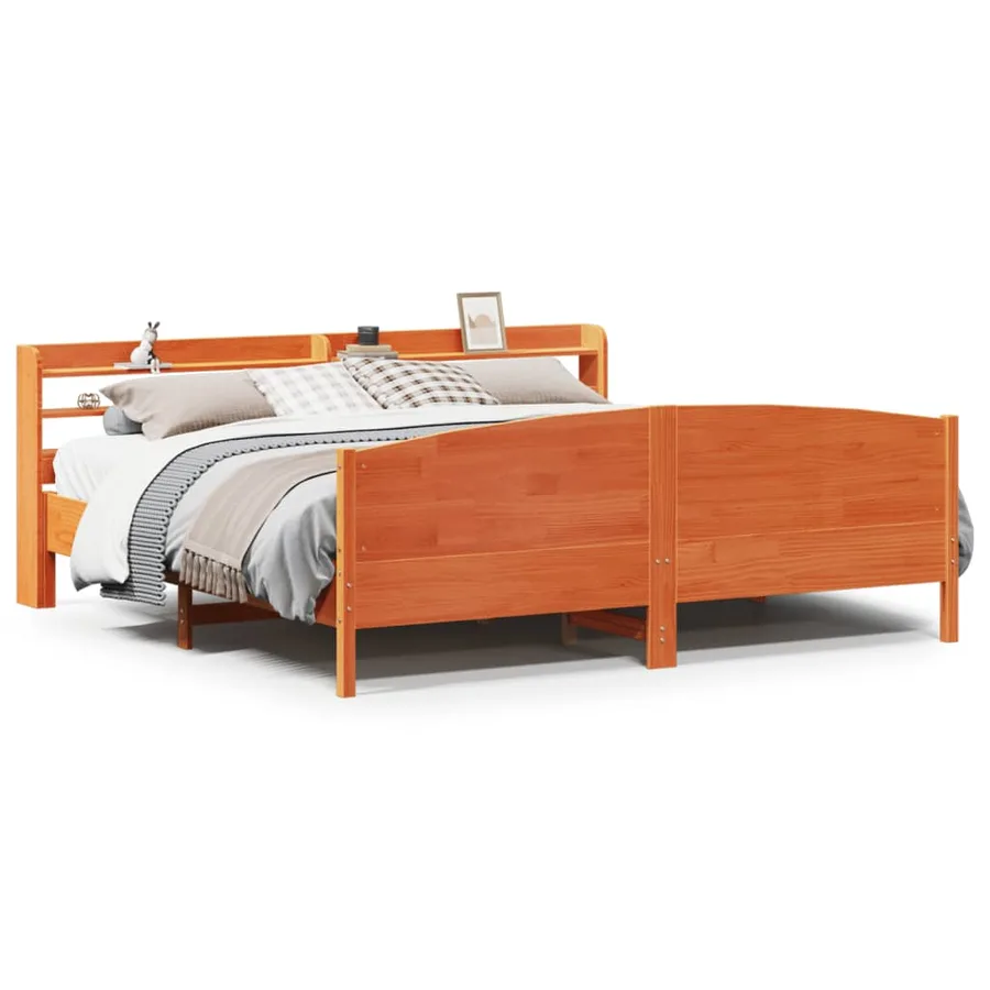 Cadre de lit sans matelas cire marron 200x200cm bois pin massif - 2