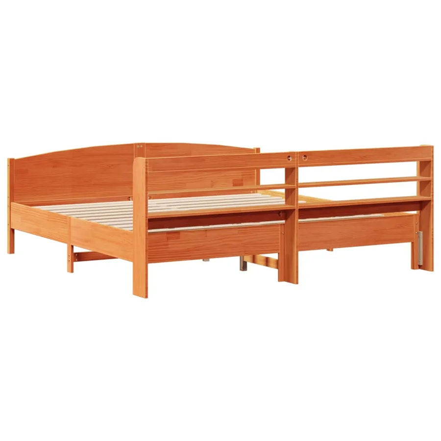 Cadre de lit sans matelas cire marron 200x200cm bois pin massif - 6