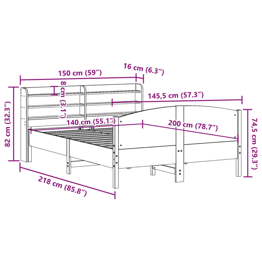 Cadre de lit sans matelas cire marron 140x200cm bois pin massif - 12