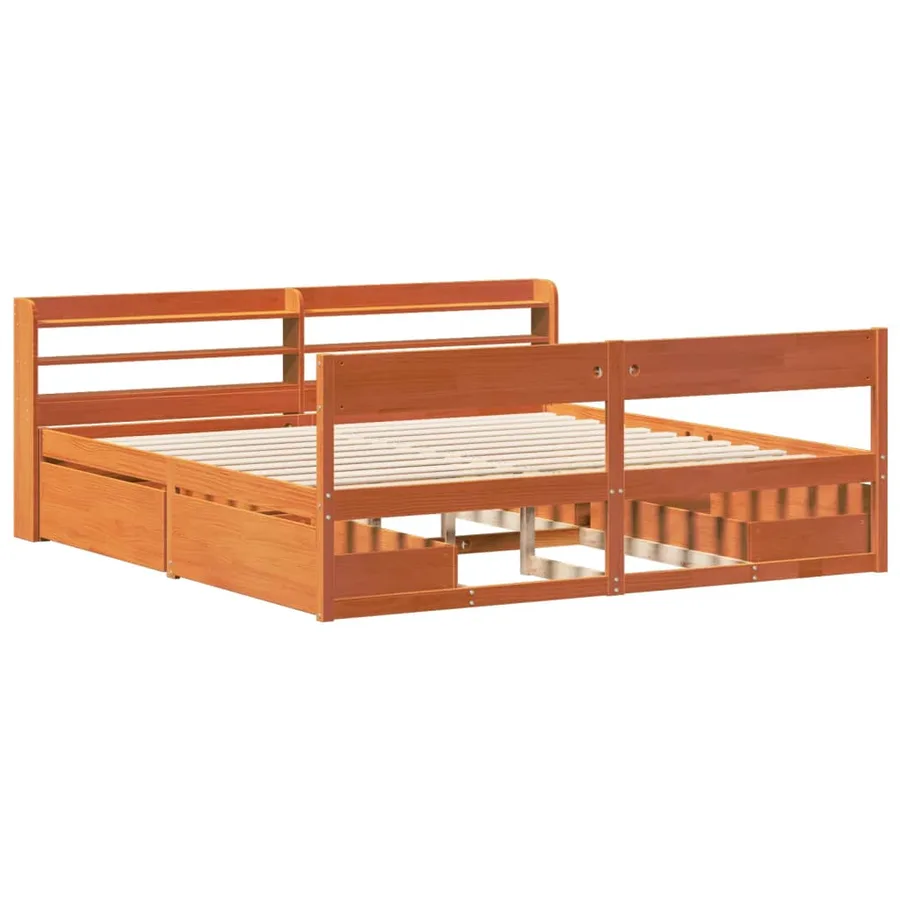 Cadre de lit sans matelas cire marron 200x200cm bois pin massif - 3