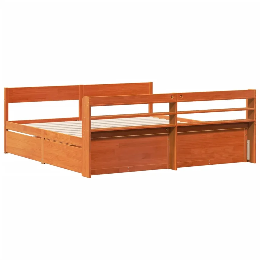 Cadre de lit sans matelas cire marron 200x200cm bois pin massif - 8