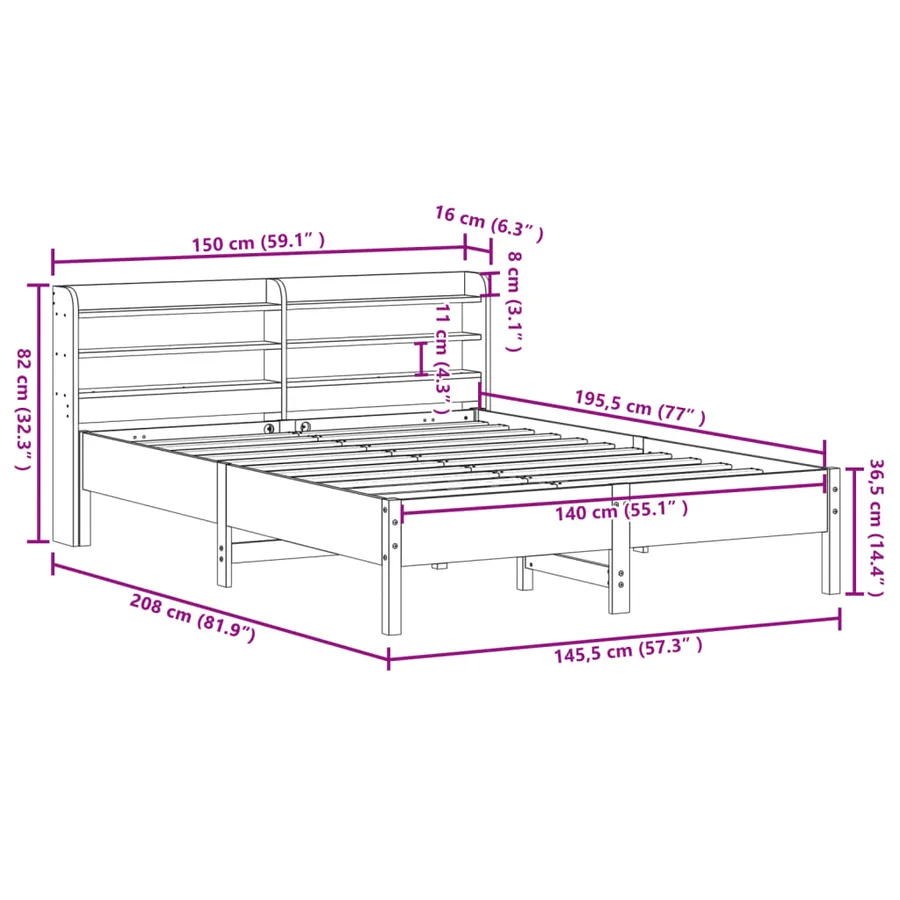 Cadre de lit sans matelas cire marron 140x190cm bois pin massif - 12