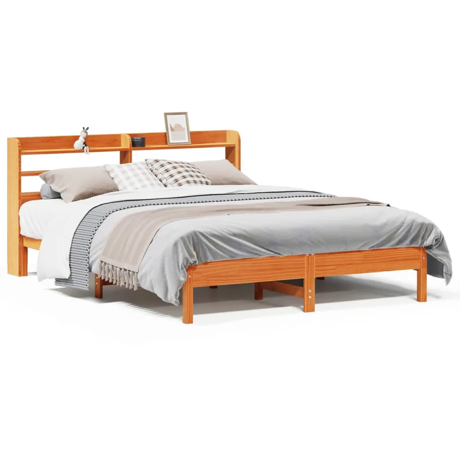 Cadre de lit sans matelas cire marron 140x190cm bois pin massif - 2