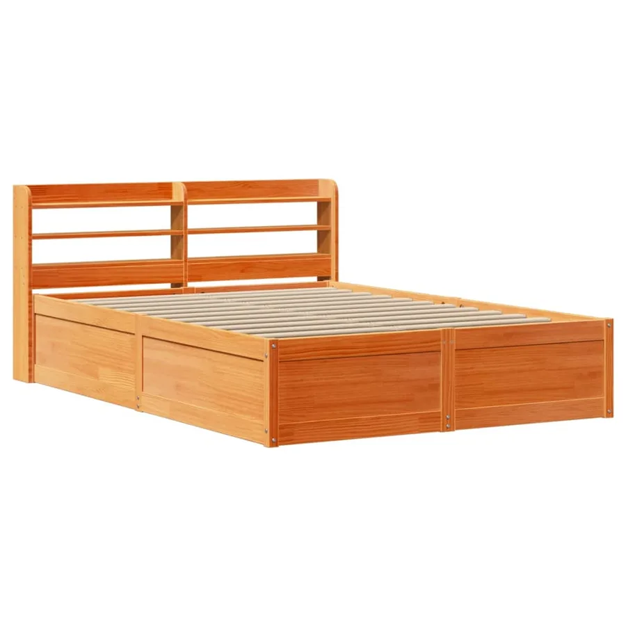 Cadre de lit avec tête de lit cire marron 140x190cm bois de pin - 2