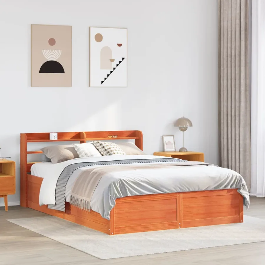 Cadre de lit avec tête de lit cire marron 140x190cm bois de pin - 3