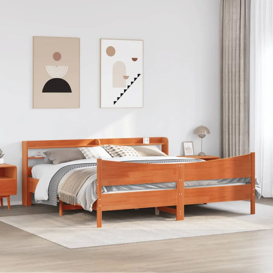 Cadre de lit et tête de lit cire marron 200x200 cm bois de pin - 3