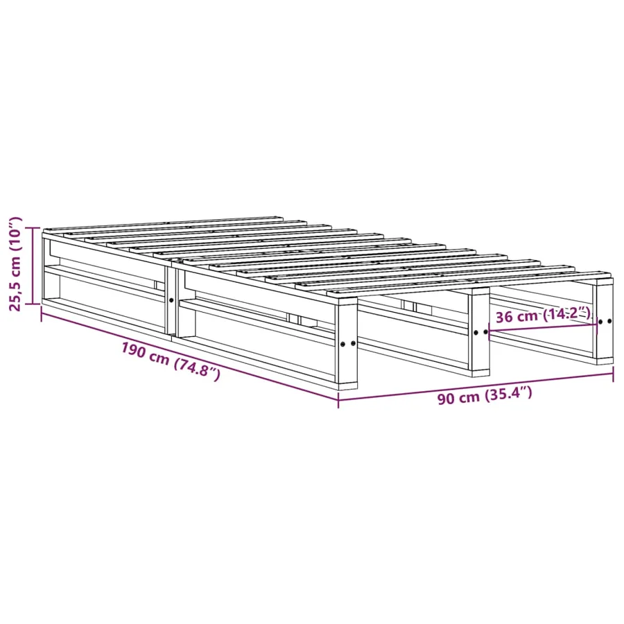 Cadre de lit sans matelas cire marron 90x190 cm bois pin massif - 9