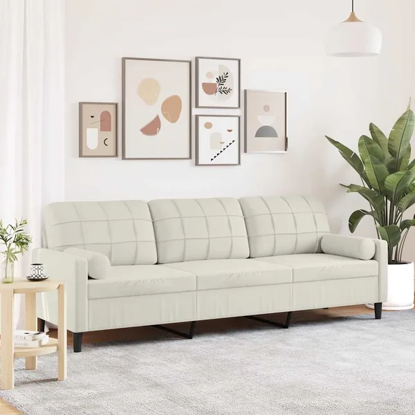 Canapé 3 places avec oreillers décoratifs crème 210 cm velours
