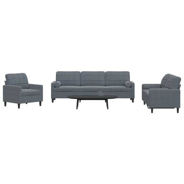 Ensemble de canapés 3 pcs avec coussins et traversins velours