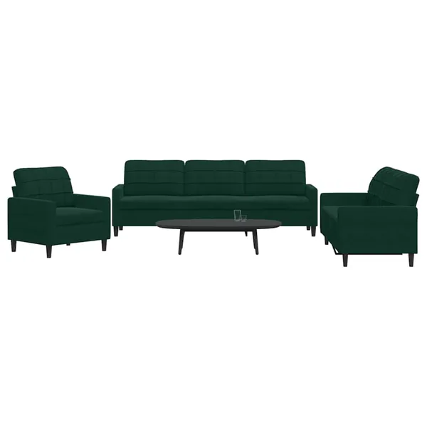 Ensemble de canapés 3 pcs avec coussins Vert foncé Velours