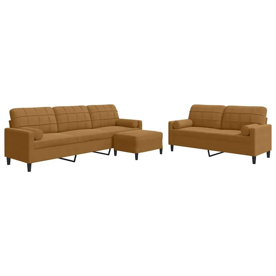 Ensemble de canapés 3 pcs avec coussins et traversins velours - 2