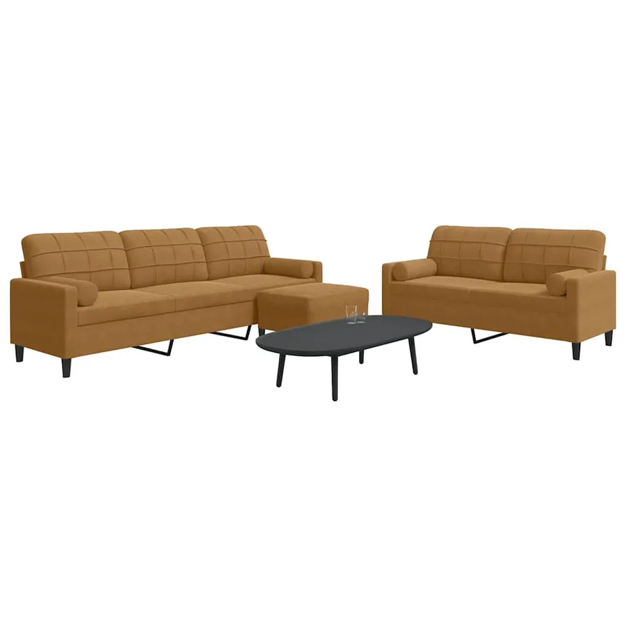 Ensemble de canapés 3 pcs avec coussins et traversins velours - 3
