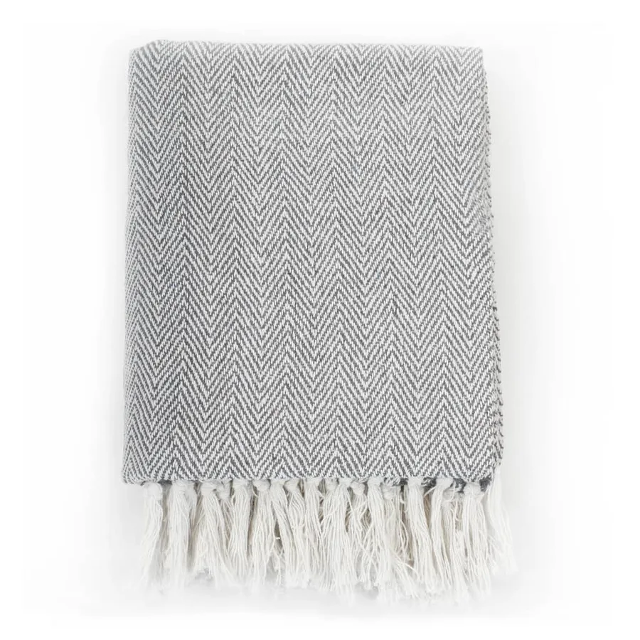 Couverture coton à chevrons 220x250 cm Gris - 2