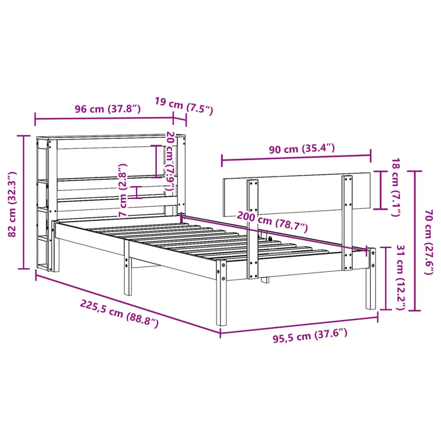 Cadre de lit sans matelas 90x200 cm bois de pin massif - 12