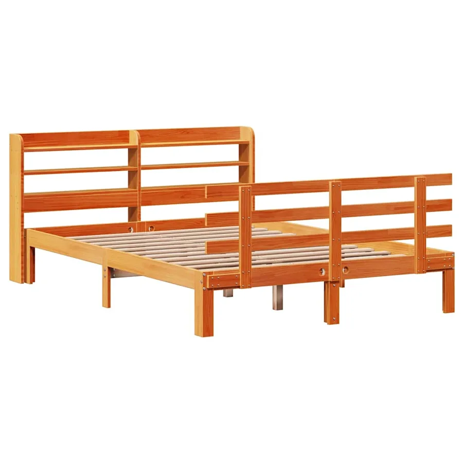 Cadre de lit et tête de lit sans matelas cire marron 150x200 cm - 3