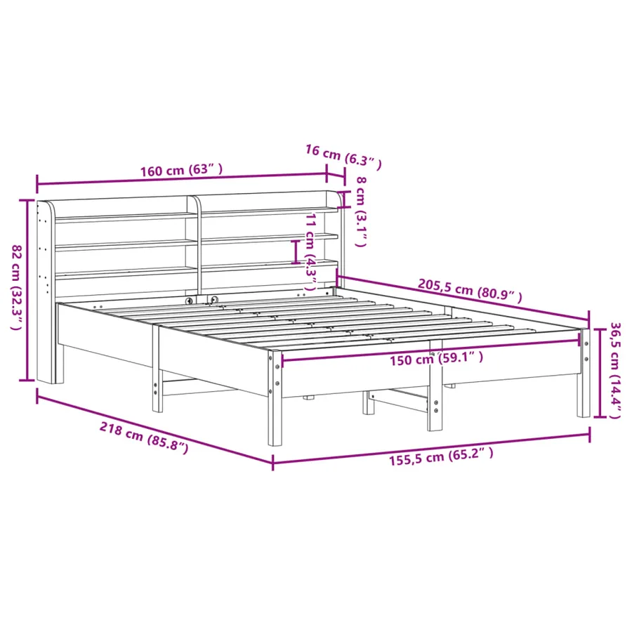 Cadre de lit sans matelas cire marron 150x200cm bois pin massif - 11