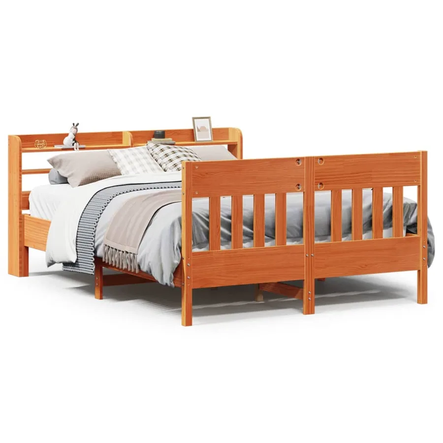 Cadre de lit sans matelas cire marron 135x190cm bois pin massif - 2