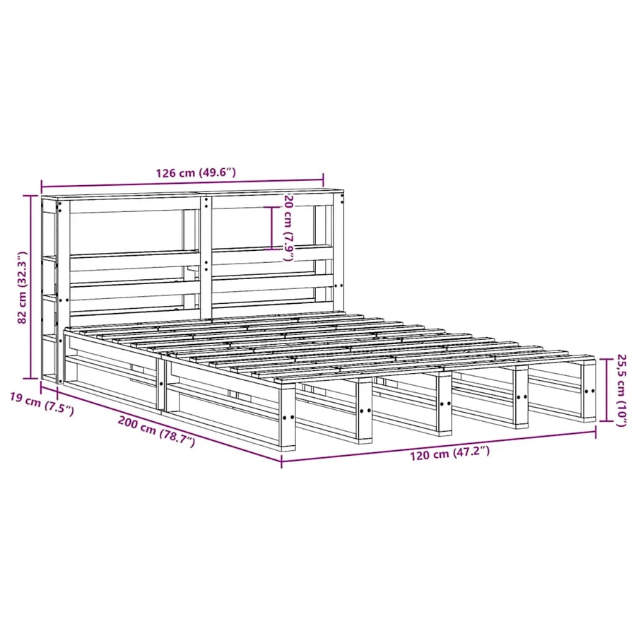 Cadre de lit sans matelas blanc 120x200 cm bois de pin massif - 12