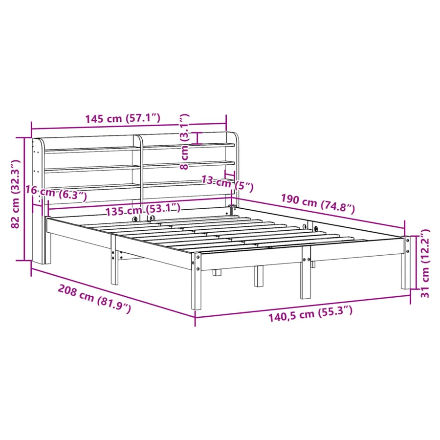 Cadre de lit et tête de lit sans matelas cire marron 135x190 cm - 12
