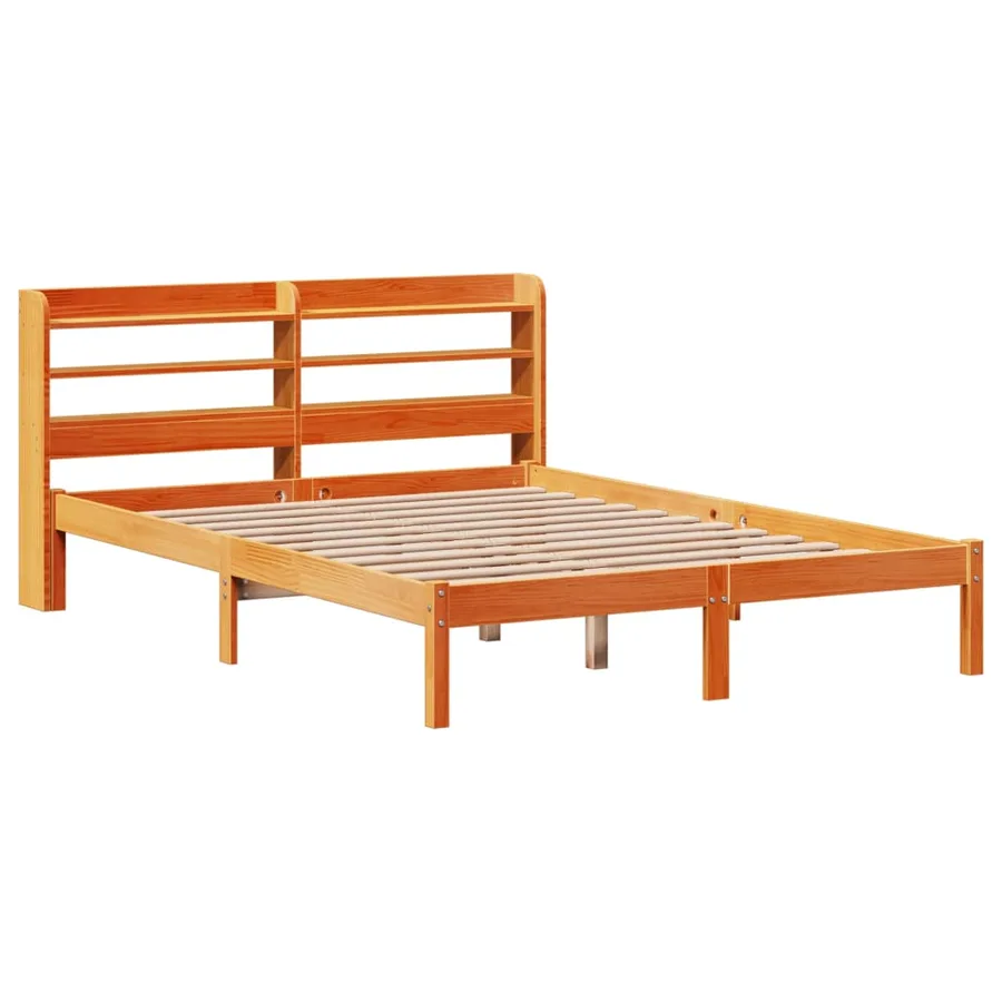 Cadre de lit et tête de lit sans matelas cire marron 135x190 cm - 3