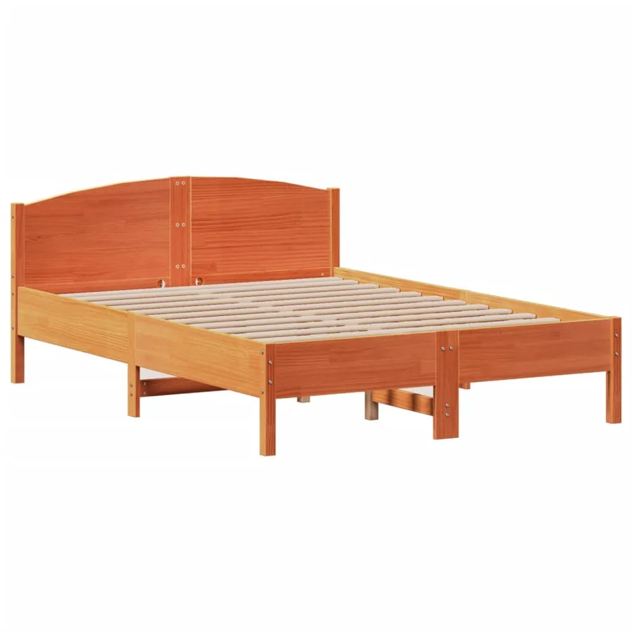 Cadre de lit sans matelas cire marron 135x190cm bois pin massif - 7