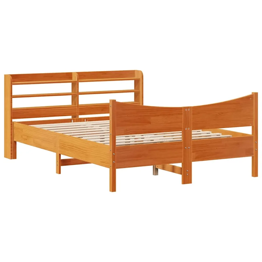 Cadre de lit et tête de lit cire marron 150x200 cm bois de pin - 2