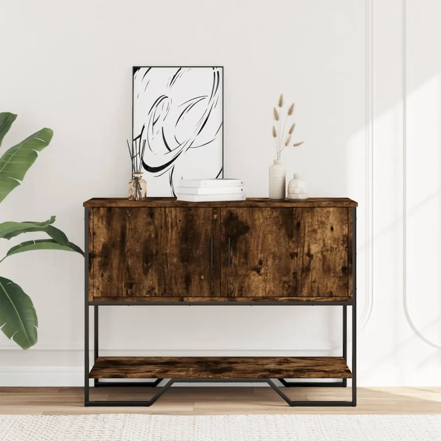 Table console chêne fumé 100x35x74,5 cm bois d'ingénierie - 2