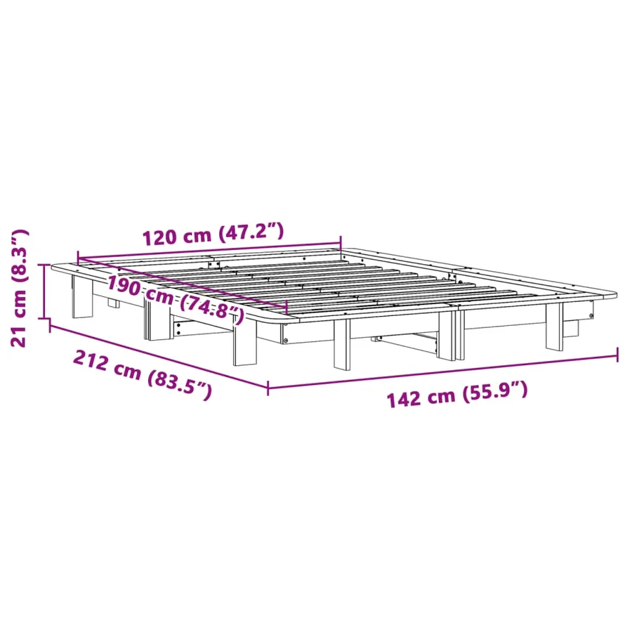 Cadre de lit sans matelas 120x190 cm bois de pin massif - 9