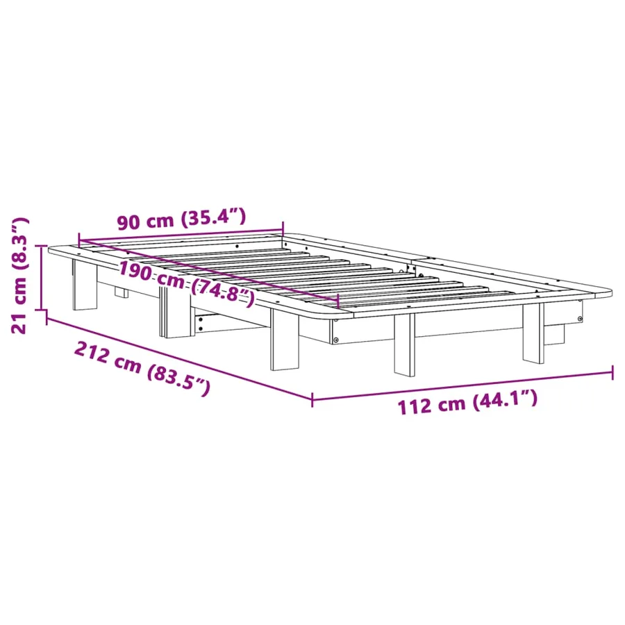 Cadre de lit sans matelas 90x190 cm bois de pin massif - 9