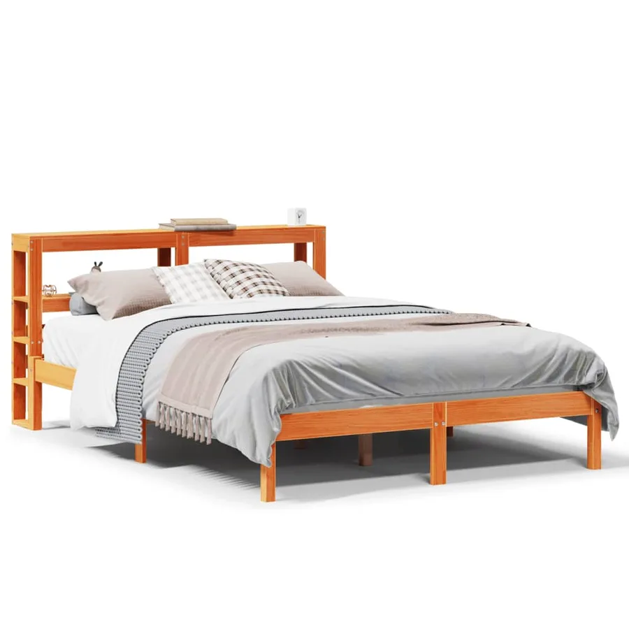 Cadre de lit et tête de lit sans matelas cire marron 135x190 cm - 2