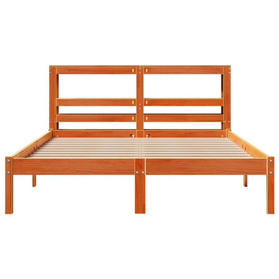 Cadre de lit et tête de lit sans matelas cire marron 135x190 cm - 4