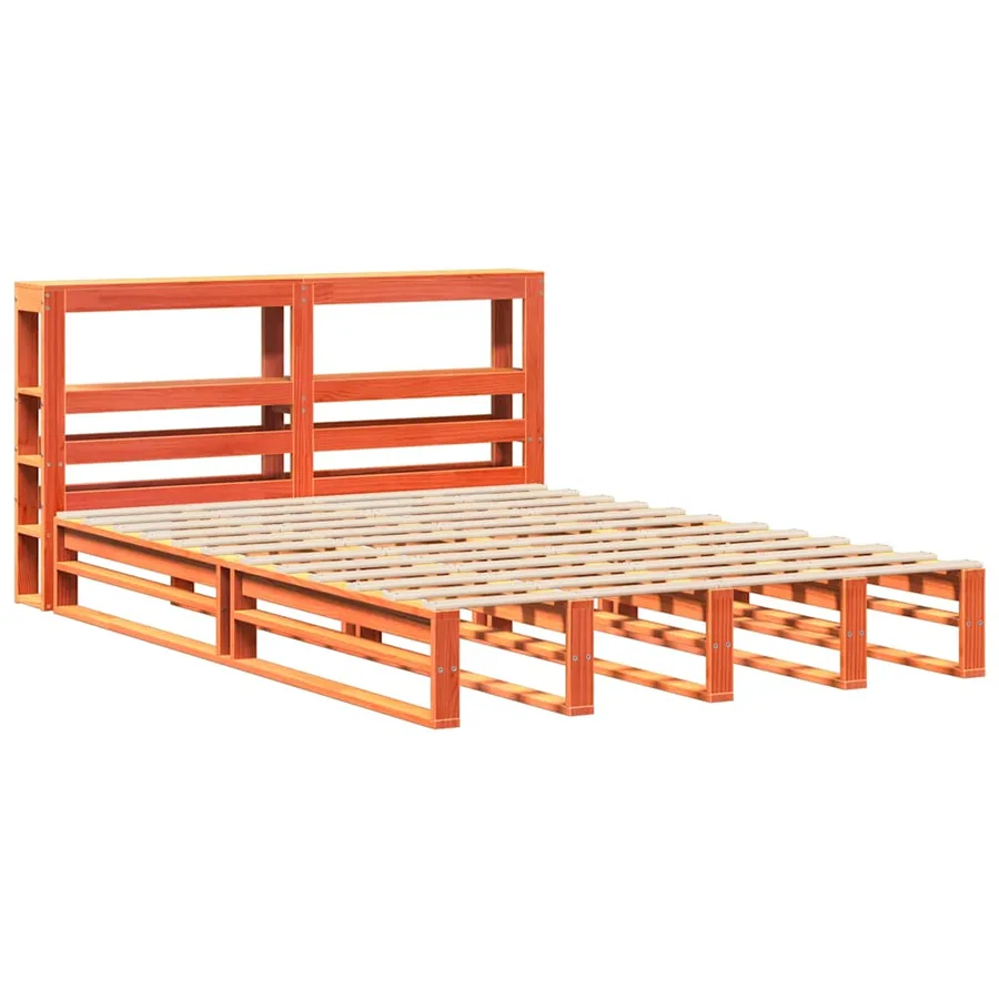 Cadre de lit sans matelas cire marron 135x190cm bois pin massif - 3