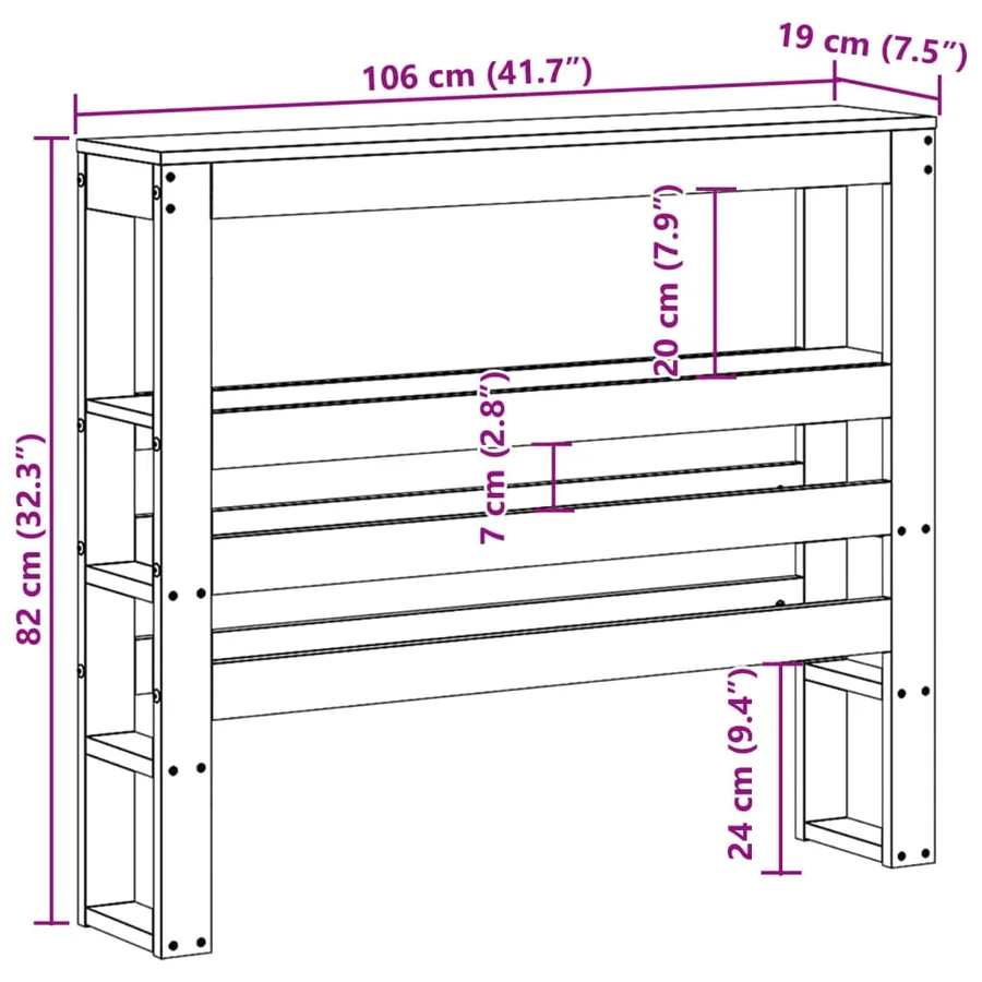 Tête de lit avec étagères marron cire 100 cm bois massif de pin - 9