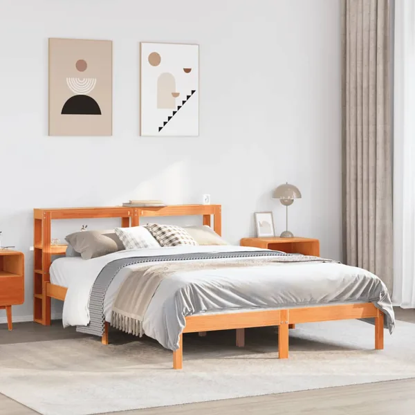 Cadre de lit et tête de lit sans matelas cire marron 160x200 cm