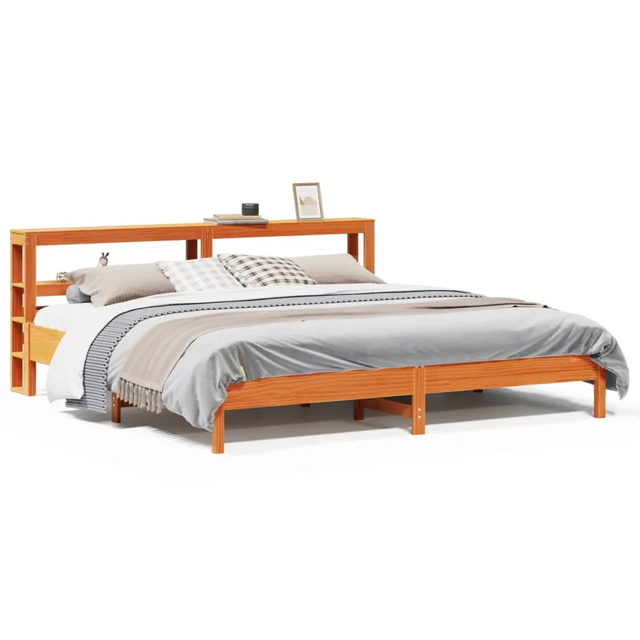 Cadre de lit sans matelas cire marron 200x200cm bois pin massif - 2