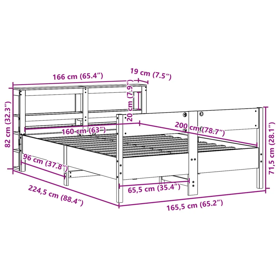Cadre de lit sans matelas cire marron 160x200cm bois pin massif - 12