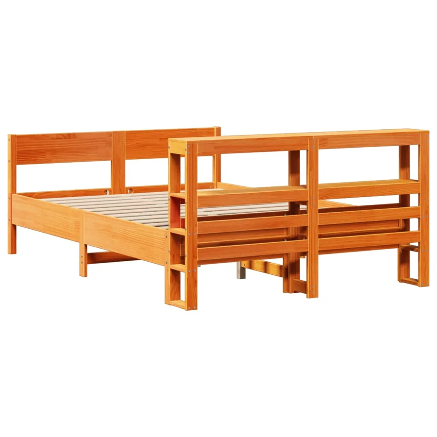 Cadre de lit sans matelas cire marron 160x200cm bois pin massif - 6