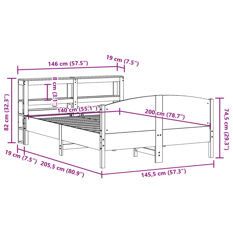 Cadre de lit sans matelas 140x200 cm bois massif de pin - 12