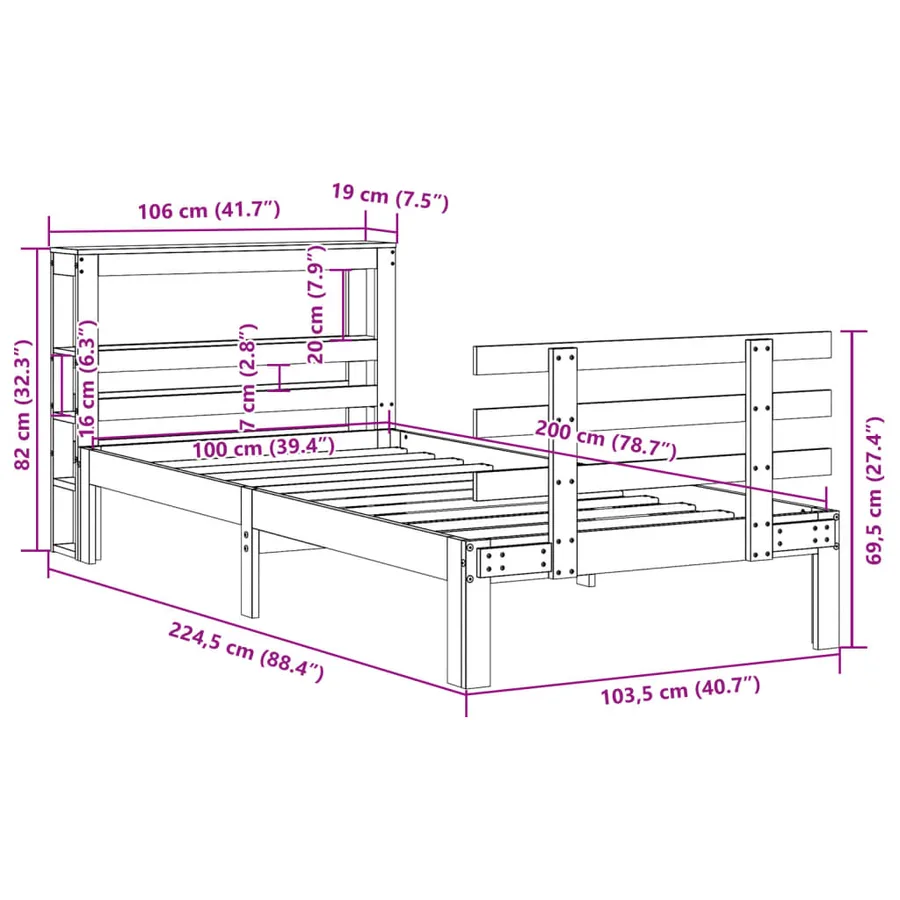Cadre de lit et tête de lit sans matelas cire marron 100x200 cm - 11