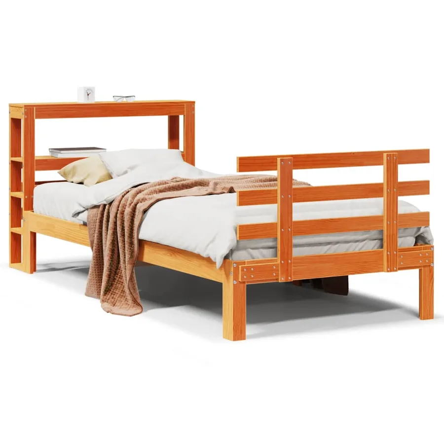 Cadre de lit et tête de lit sans matelas cire marron 100x200 cm - 2