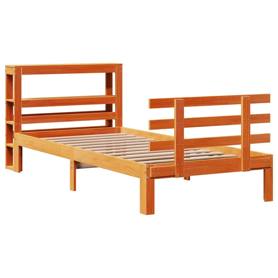 Cadre de lit et tête de lit sans matelas cire marron 100x200 cm - 3