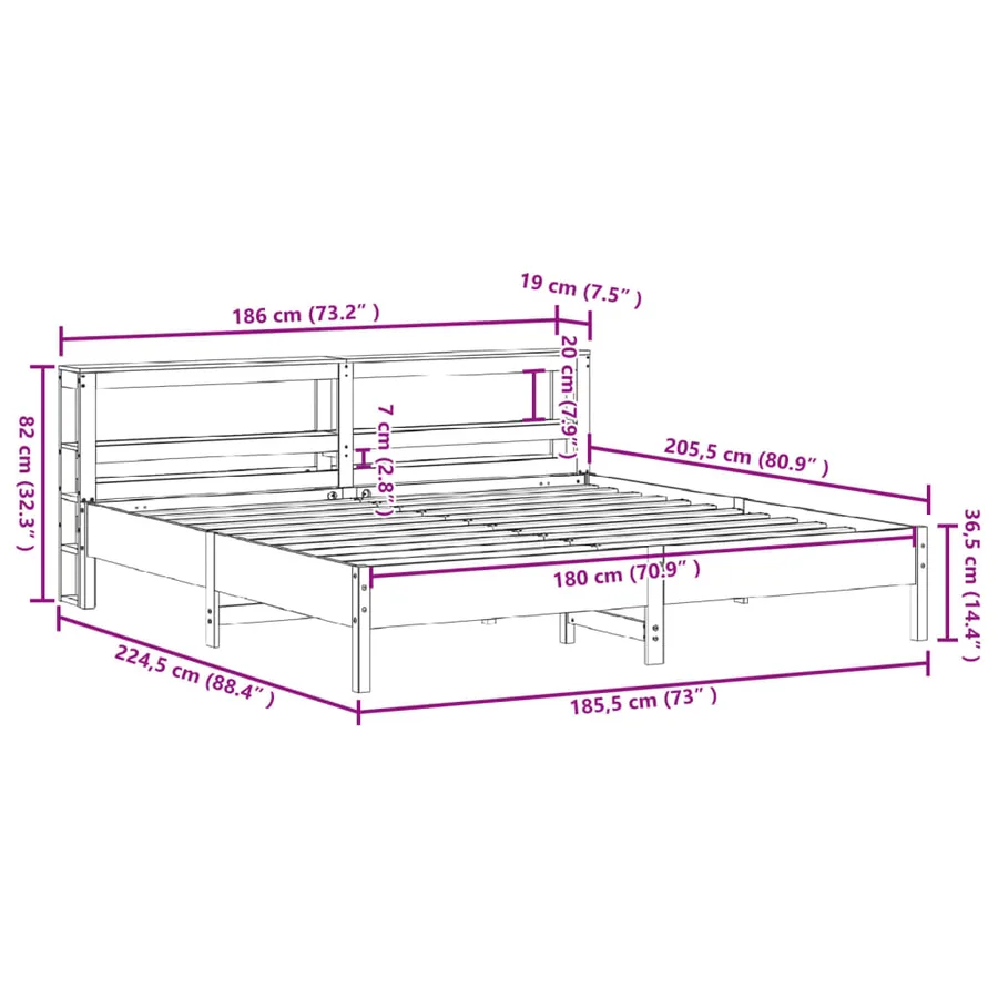 Cadre de lit sans matelas cire marron 180x200cm bois pin massif - 12