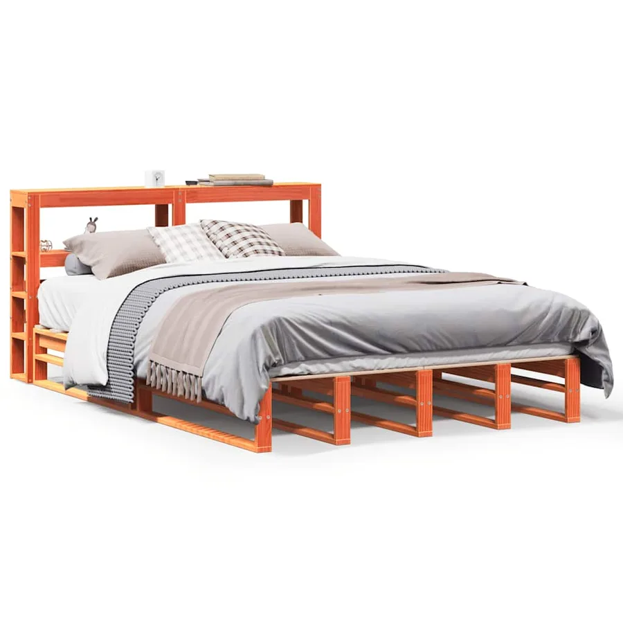 Cadre de lit sans matelas cire marron 150x200cm bois pin massif - 2