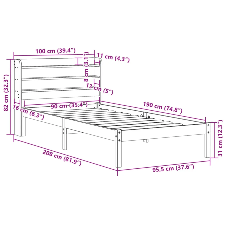 Cadre de lit sans matelas blanc 90x190 cm bois de pin massif - 12