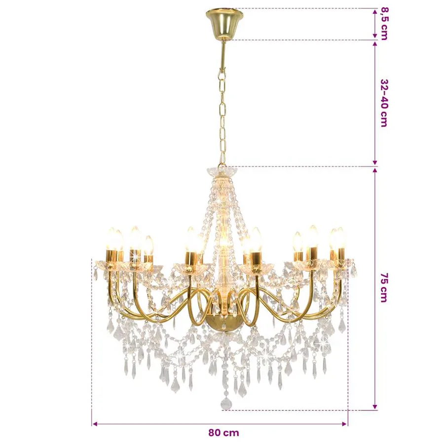 Lustre avec perles Doré 12 ampoules E14 - 8