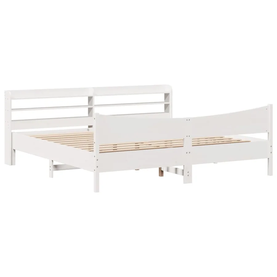 Cadre de lit et tête de lit blanc 180x200 cm bois de pin massif - 2