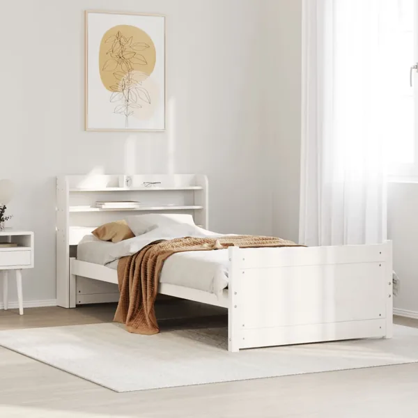 Cadre de lit avec tête de lit sans matelas blanc 90x200 cm