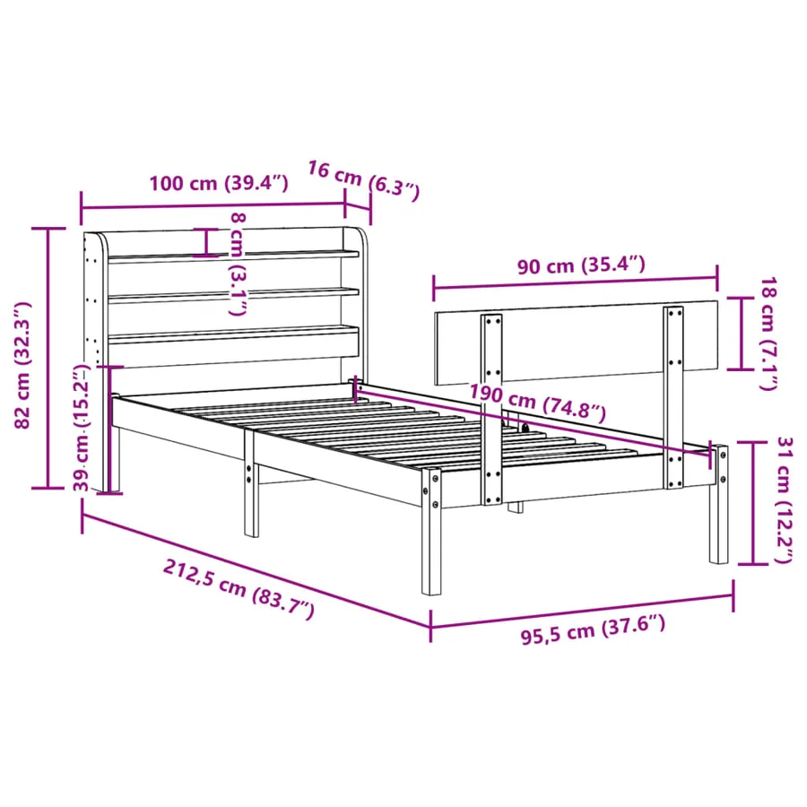 Cadre de lit sans matelas blanc 90x190 cm bois de pin massif - 12
