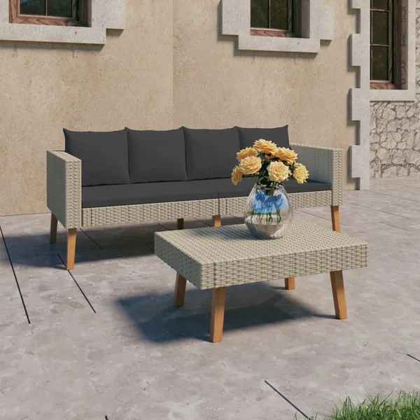 Garden lounge set 2 pcs with cushions Poly rattan Beige